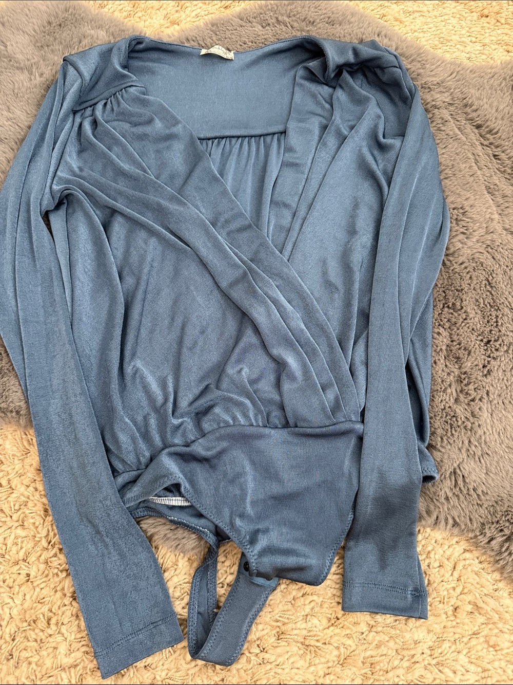 Free People Slate Blue Long Sleeve Surplice Bodysuit